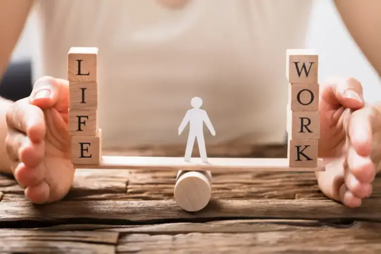 Balancing work and life blocks with figure.