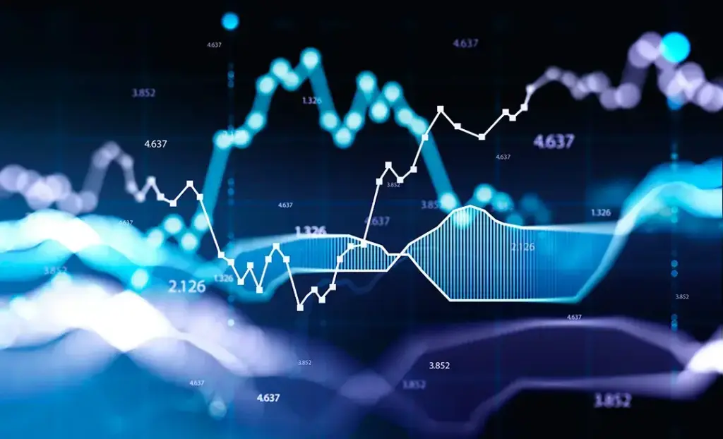 Financial data graphs on digital screen