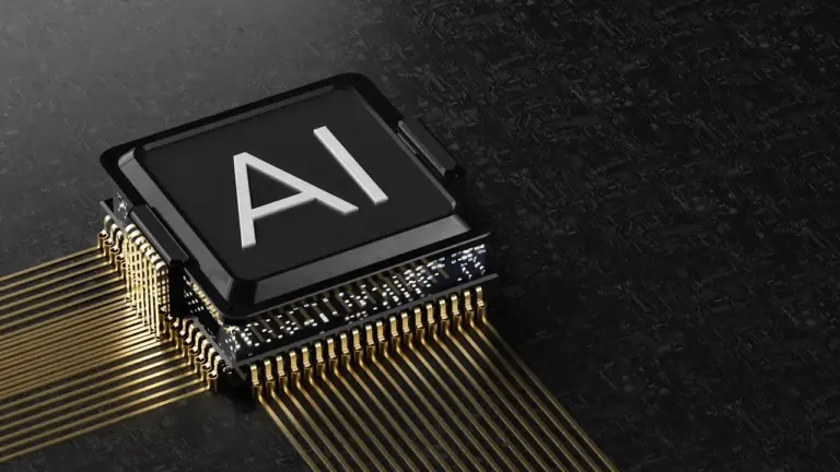 AI microchip with gold circuit connections
