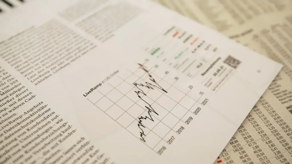 Printed stock chart on financial report pages
