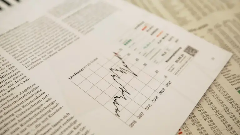Printed stock chart on financial report pages