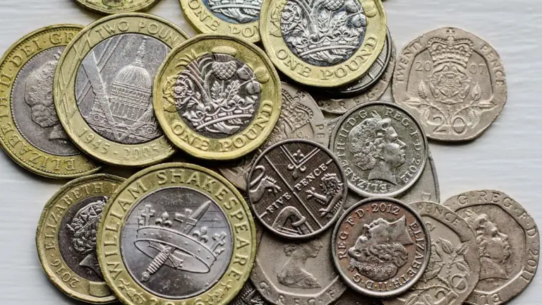 Assorted British pound and pence coins