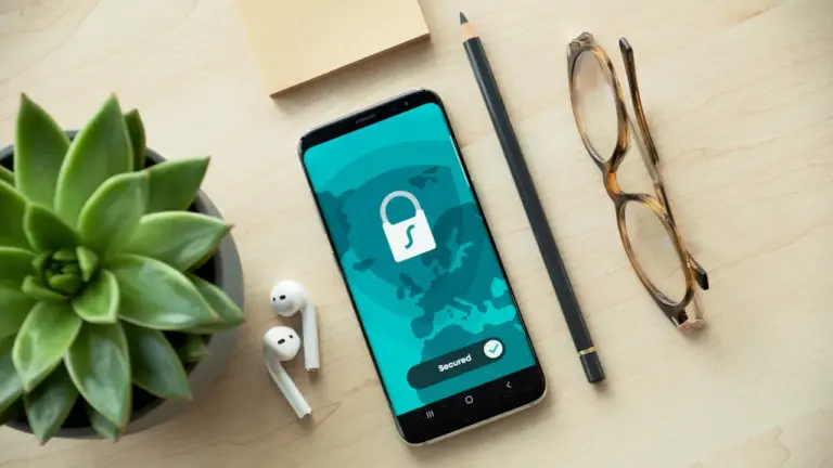 Smartphone with security app on desk